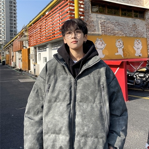 港风PU皮复古做旧双侧金属拉链夹克式加棉棉衣男MY77092P130控198图片