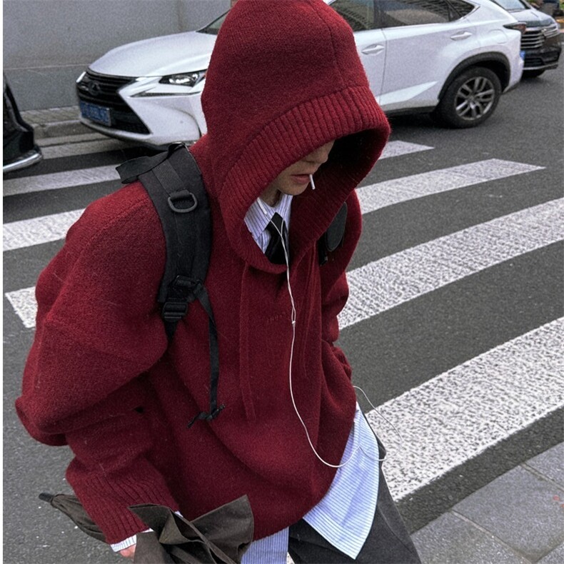 红色毛衣男女韩版潮流高街帅气2025冬季ins针织衫MZ1005-P62图片