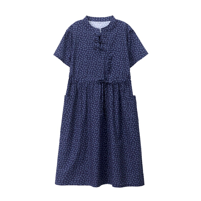 中老年妈妈高端连衣裙女2025夏季新款新中式宽松遮肚纯棉碎花裙子,女装连衣裙,依恋蒂丝