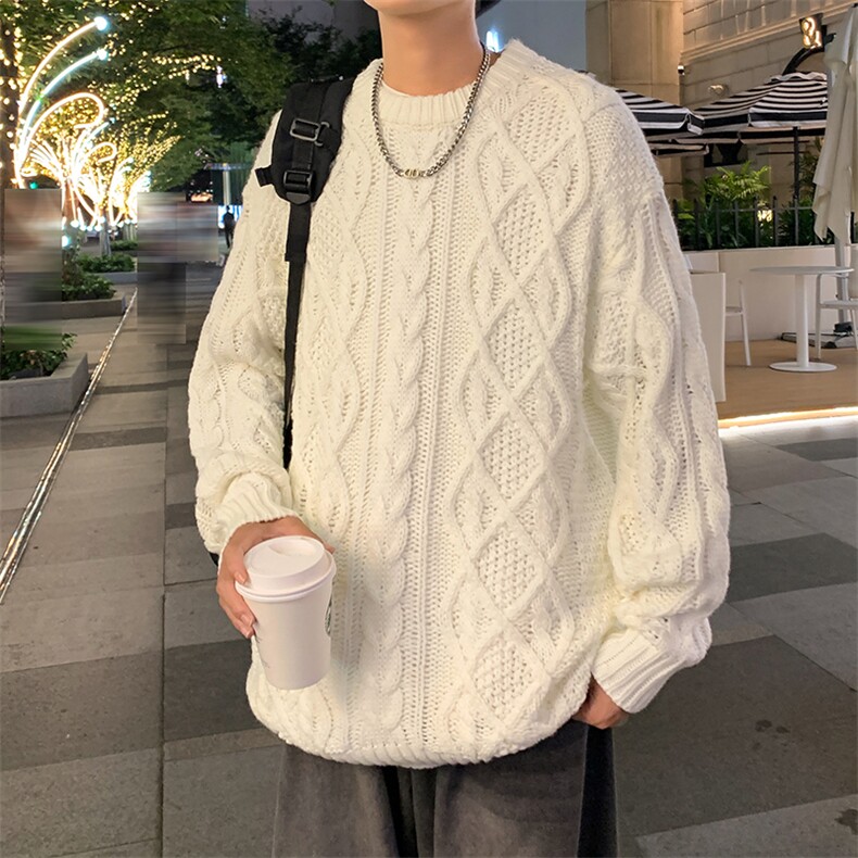 秋冬季麻花圆领毛衣男款宽松慵懒风加厚保暖潮牌针织衫,男装针织衫/毛衣,星座410-7