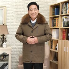 2020电商B247冬新款休闲保暖羽绒服真毛领中长款老年外套867-P300，男装羽绒服，电商B247