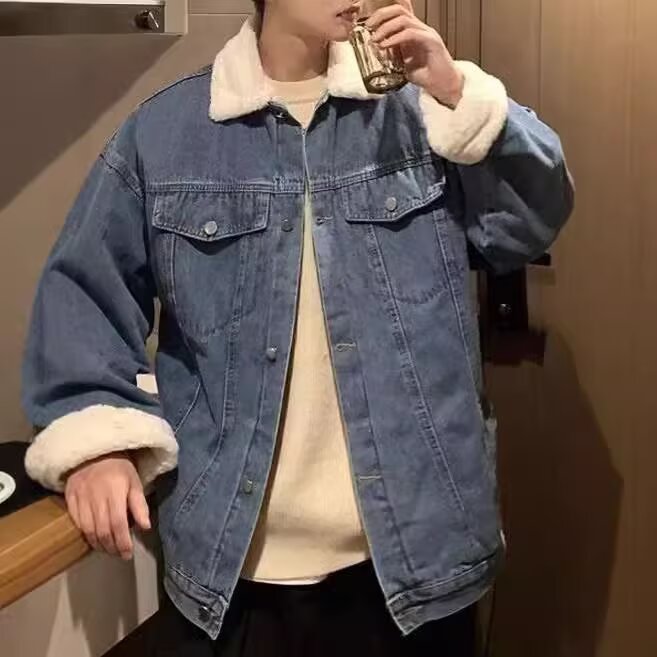 866加绒-P70春秋款日系工装口袋牛仔夹克男士韩版百搭青少年,男装夹克,电商B323A