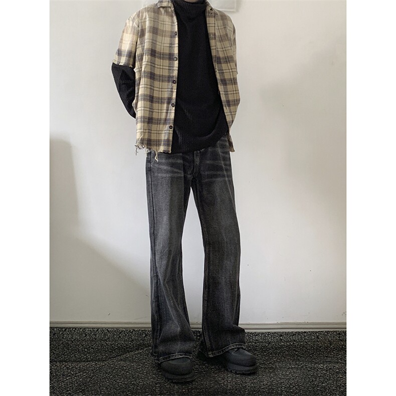 B221美式ins高街暗黑重工艺宽松微喇牛仔裤LK23128-P60控78,男装牛仔裤,电商B221