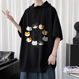 LD54215-P45 连帽短袖t恤男大码胖子带帽五分袖中袖图片