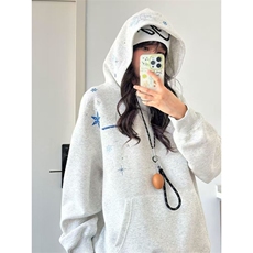 美式复古刺绣卫衣男女小众设计感休闲潮百搭外套常规P50加绒P55，女装短外套，四季星座505