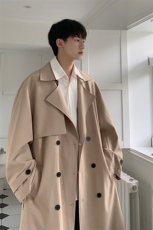 DF275-TP75控108港风秋季2025新款宽松外套男翻领双排扣休闲风衣，男装风衣，电商A102
