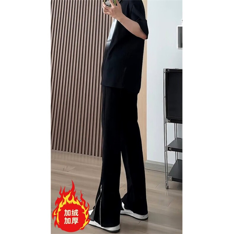 美式微喇牛仔裤加绒直筒裤子高街vibe开叉拉链长裤K8001-P46网图,男装牛仔裤,电商B245