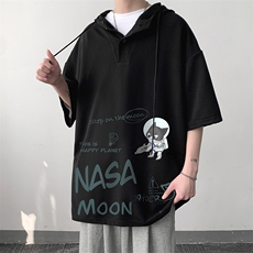 LD54187-P45NASA联名同款连帽短袖t恤男大码胖子带帽五分袖大皂风，男装T恤，电商A040