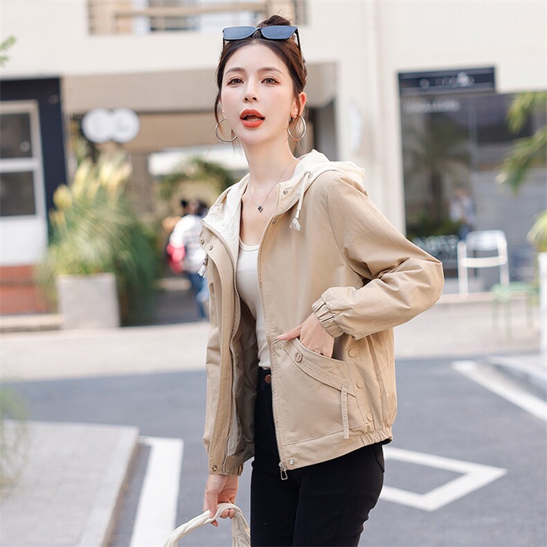现货！！2024春秋新款休闲外套女时尚百搭夹克气质短款风衣,女装短外套,以桐