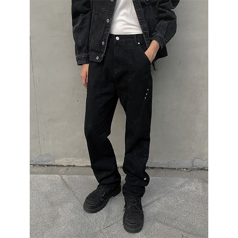 B221美式ins高街暗黑小众个性铆钉小脚牛仔裤LK23142-P65控88,男装牛仔裤,电商B221