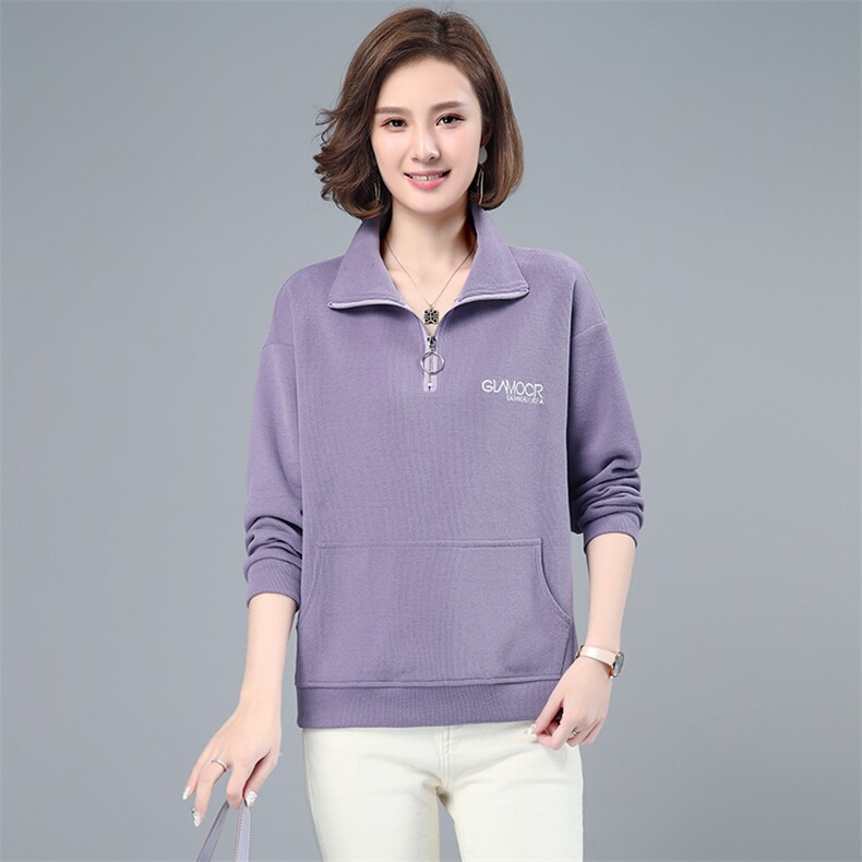 2021春季新款简约时尚休闲宽松小翻领卫衣女,女装卫衣/绒衫,依恋蒂丝