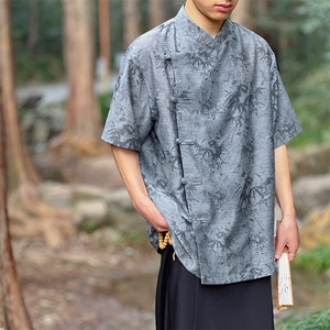 24夏季新款 棉麻竹叶提花水墨系盘扣短袖上衣CS35-P65图片