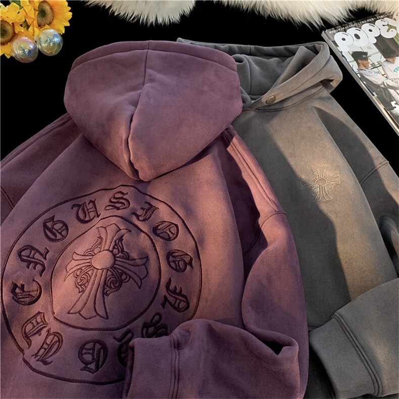 24秋季麂皮绒美式潮牌高街刺绣十字架连帽卫衣YT05P70M-4XL,男装卫衣,星座712