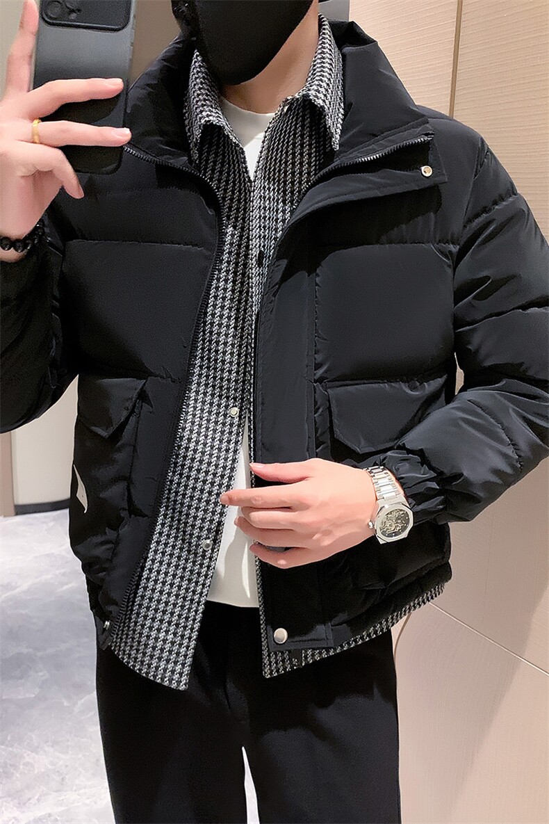 冬季美式潮流加厚假二件小香风棉衣外套棉服小伙店主风MY926黑,男装棉衣,星座301B-1