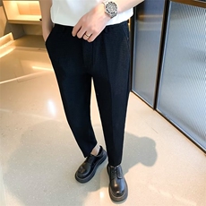 西装九分裤子男新款商务男装高级感华夫格修身小脚休闲西裤H301，男装西裤，星座1116A-2（原606A-1）