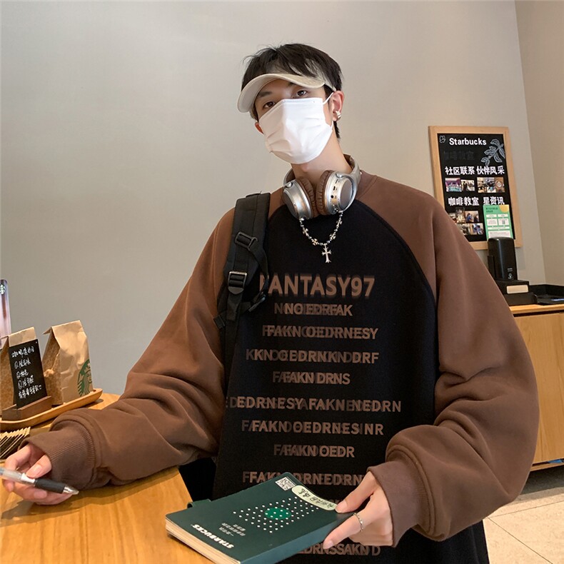 港风新款秋季时尚百搭宽松字母印花圆领卫衣WY613P48控68图片