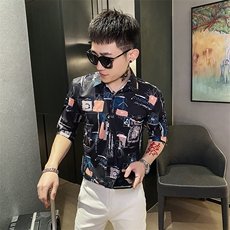 312A-107-P55新款社会小伙中袖衬衫韩版潮流男士五分袖衬衣B，男装T恤，星座312A-5