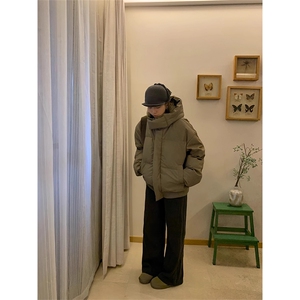 现货5W件冬季三防重磅boxy短款羽绒连帽PU皮棉衣外套防风加厚棉服
