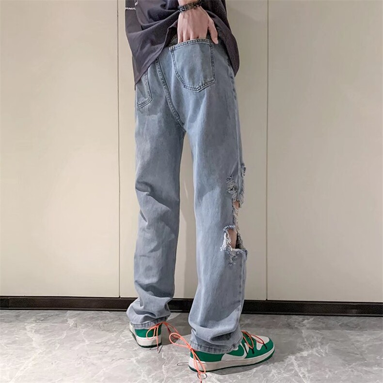破洞牛仔裤男潮流宽松直筒乞丐裤刮烂九分裤N7103P38,男装牛仔裤,星座1116-2