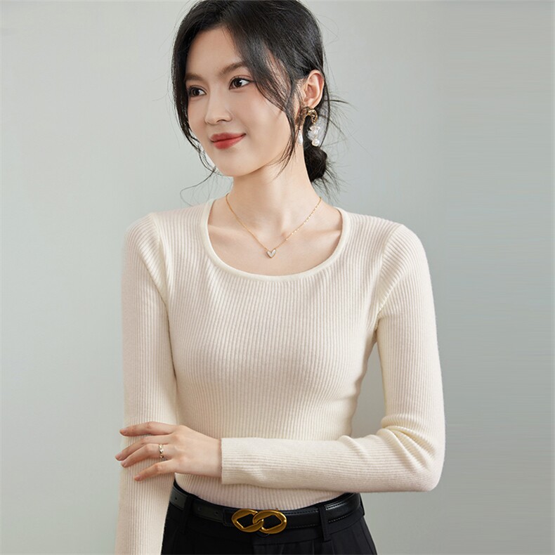 法式百搭圆领羊毛针织衫女套头长袖保暖修身2024冬季新款羊绒毛衣,针织衫/毛衣,硕诚羊绒