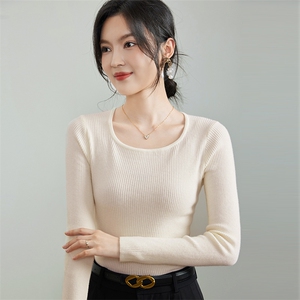 法式百搭圆领羊毛针织衫女套头长袖保暖修身2024冬季新款羊绒毛衣图片