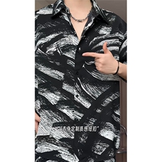 短袖衬衫男+短裤男套装男100%聚酯纤维M-5XL大码TZ78716P50控98，男装牛仔裤，星座226-1