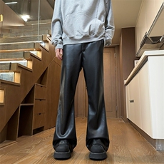 02美式高街vibe皮裤复古宽松微喇PU皮休闲裤潮XZ211-1-K2449-P60，男装皮裤，星座211-1