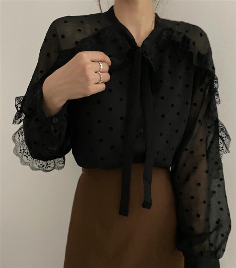 波点雪纺纱衬衣，其它，新袖