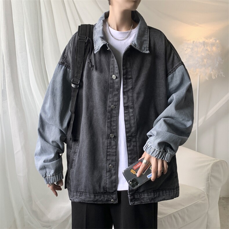 秋季青少年拼接牛仔外套男士街头休闲工装夹克A161-2-JK8861-P55-,男装夹克,电商A161-2