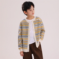 2025年秋季新款百搭男女同款提花系扣时尚潮流羊毛开衫，童装儿童羊毛衫，宏杨羊绒