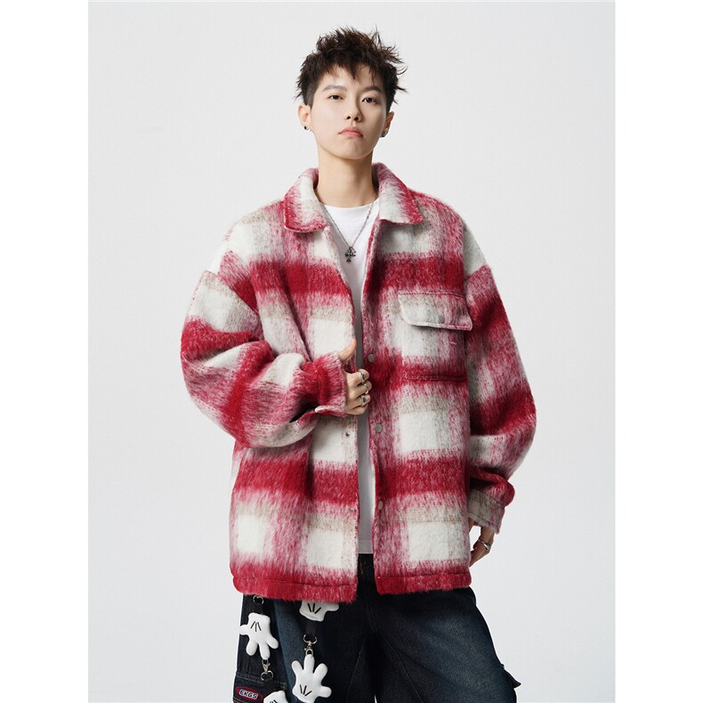 【新增夹棉】MY111-P108控138夹棉P118毛呢格子红大衣加厚外套，男装毛呢大衣，电商D232
