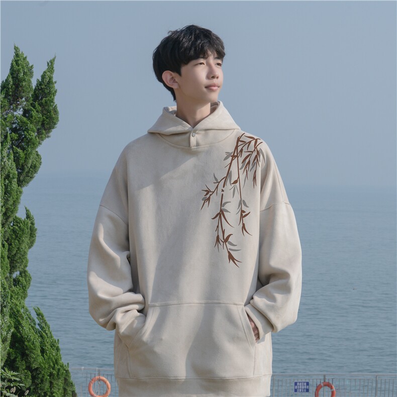 抖音品质秋季新款新中式竹叶印花麂皮绒卫衣wljp262-特45控79,男装卫衣,星座605(原A050)