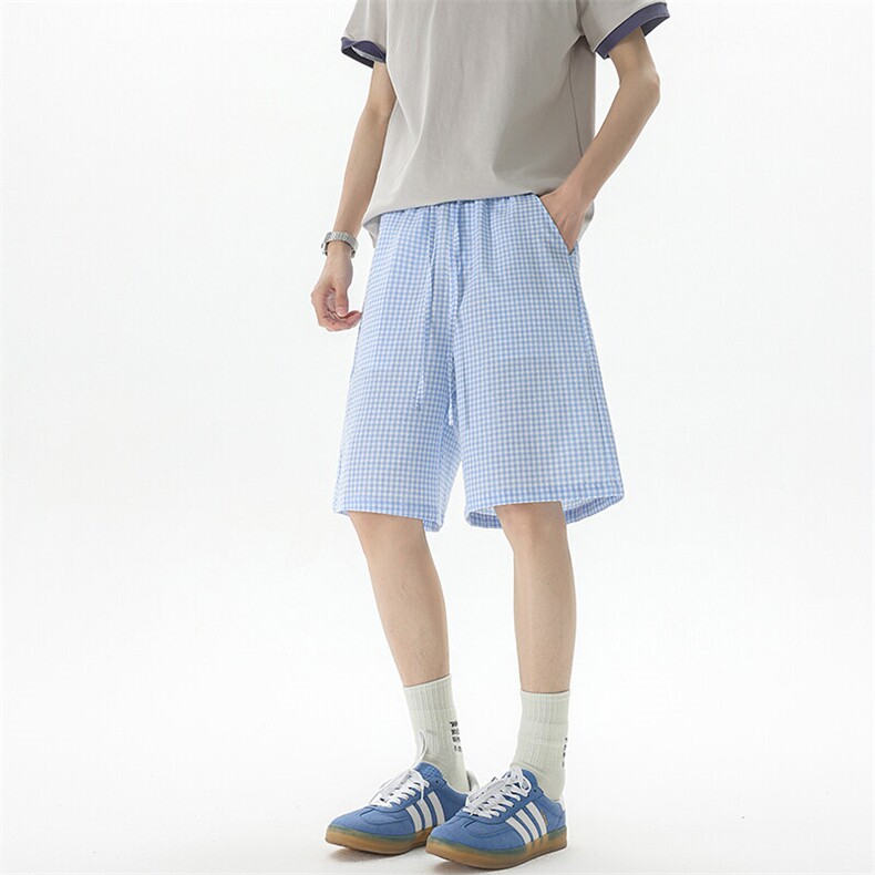 8XL-M美式复古格子休闲五分裤夏季街头风宽松简约直筒短裤DK1538,男装牛仔裤,电商D206-1