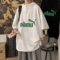 LD54227-P45连帽短袖t恤男大码胖子带帽五分袖中袖，男装T恤，电商A040