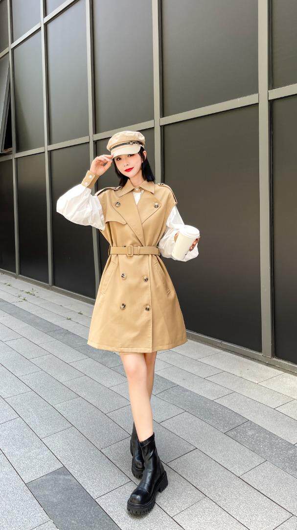 韩版泡泡袖衬衫风衣背心裙两件套，女装衬衫，Balance Studio