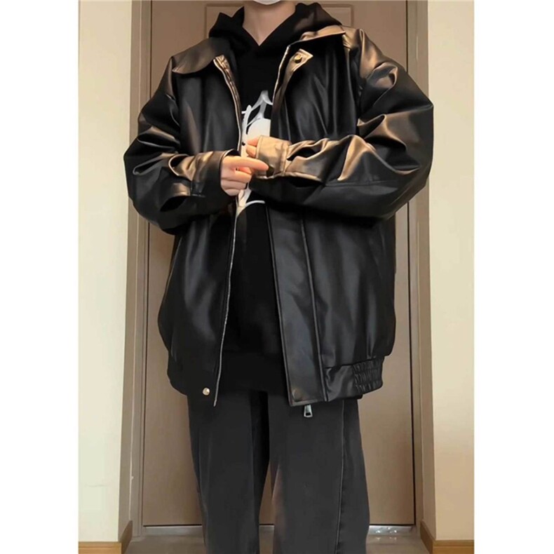 皮衣外套男2025春秋季新款高级感美式机车夹克痞帅宽松棒球服上衣,男装夹克,星座506A