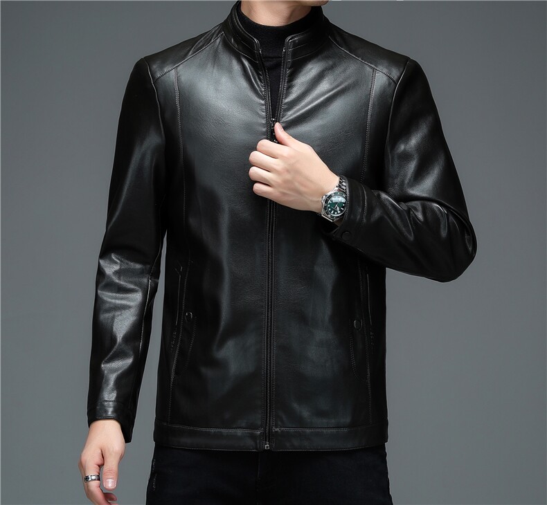 新品冬季中青年加绒皮衣外套男爸爸装休闲纯色上衣MY21770-P160，男装皮衣，电商B212（原钱塘6029）