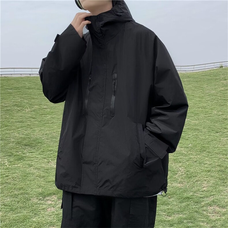 冲锋衣男士2023秋冬季百搭纯色美式宽松连帽开衫夹克 W6100-P68图片