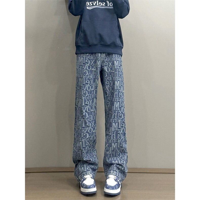 B221美式ins高街暗黑宽松直筒提花牛仔裤LK24395-特P52控88,男装牛仔裤,电商B221