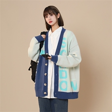 M8170/P75冬季复古文艺针织开衫新款V领拼色慵懒?男女潮牌毛衣，男装针织衫/毛衣，电商A141