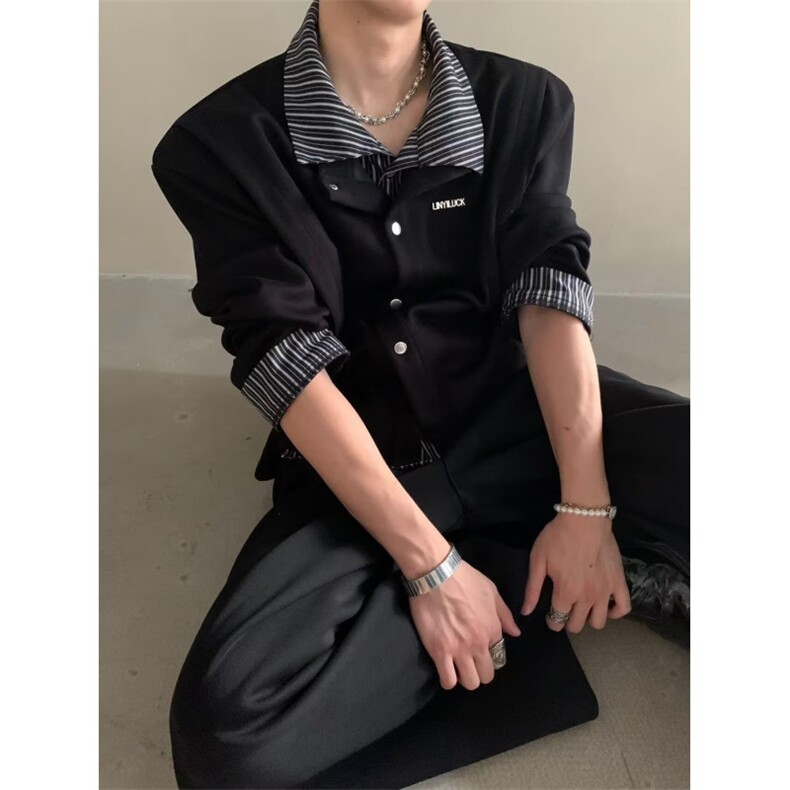 春秋季新款假两件工装外套男士青年港风夹克休闲宽松上衣WB157,男装夹克,星座1116A（原606A-3）