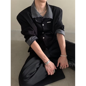 春秋季新款假两件工装外套男士青年港风夹克休闲宽松上衣 WB157图片