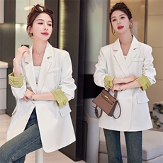 阔版宽松西装外套女2025春秋新款韩版设计感袖口撞色休闲西服上衣，女装西装，难舍钰依