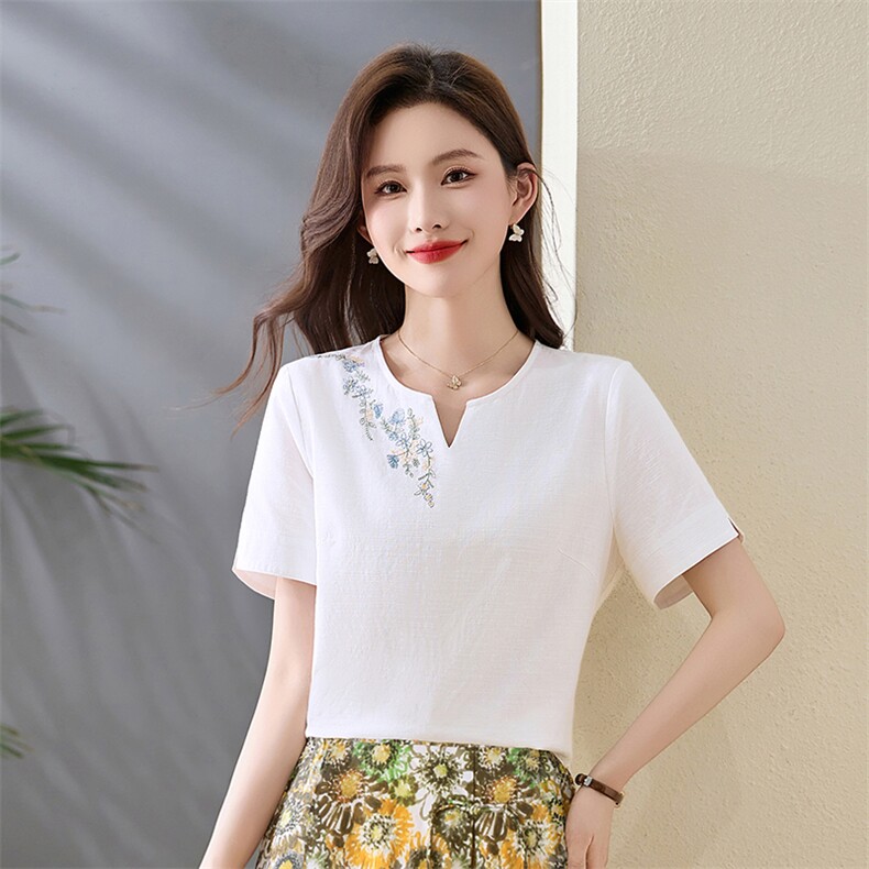 断码清仓文艺棉麻上衣女春夏装特惠中式复古绣花衬衣盘扣衬衫女,女装T恤,倪叶myz