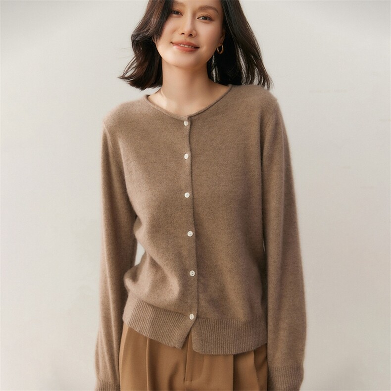 2025百搭时尚开衫长袖圆领,女装羊绒衫,贝美羊绒