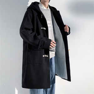 保暖牛角扣羊羔绒毛呢连帽大衣男加厚保暖大码外套J557-P125控158图片
