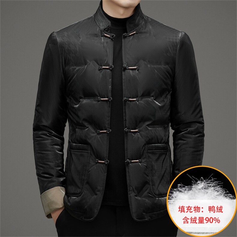 中老年唐装90绒羽绒服男士复古盘扣风羽绒服外套中式唐装图片