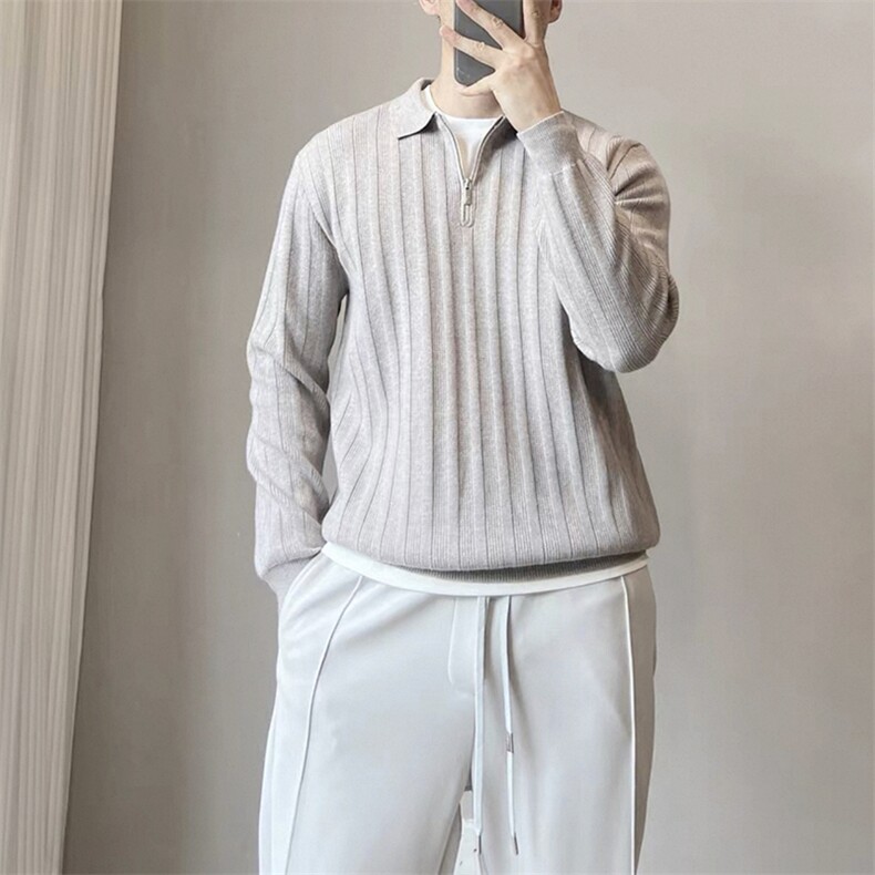 坑条纹毛衣翻领polo拉链领毛衣针织打底衫E41075-P75,男装Polo衫,星座1012-1