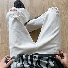 B221美式ins高街暗黑休闲弹力微喇破洞牛仔裤LK23089-P65控88，男装休闲裤，电商B221
