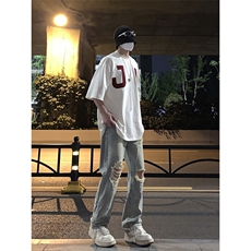 B221美式ins高街暗黑系小众拉链直筒牛仔裤LK23073-P65控88，男装牛仔裤，电商B221